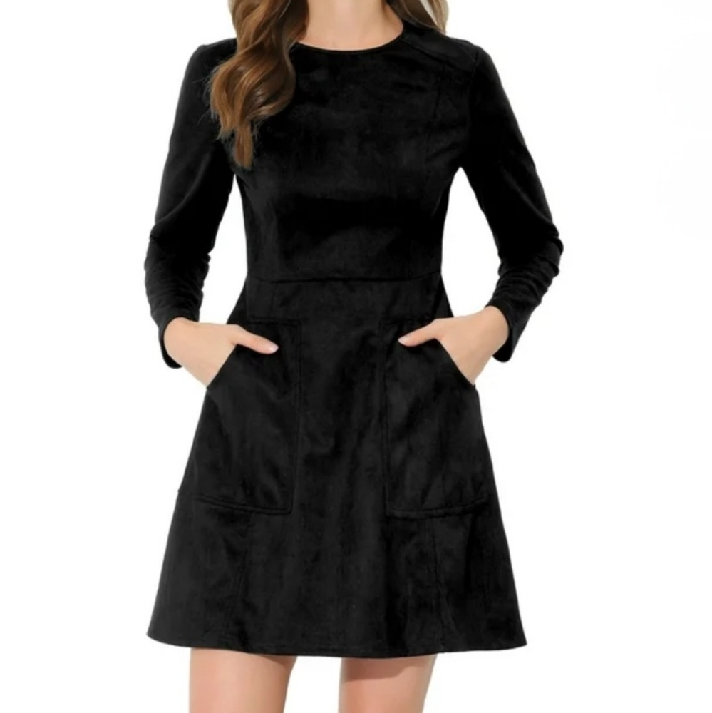Nwt Allegra K Black Faux Suede Dress With Pockets